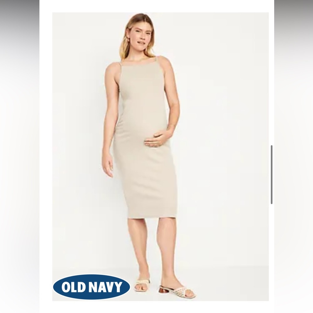 Maternity High Neck Rib Knit Midi Dress